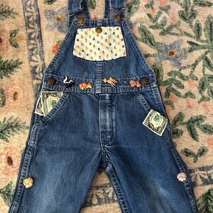 Vintage Handmade Kids Denim Overalls with Fun Patches